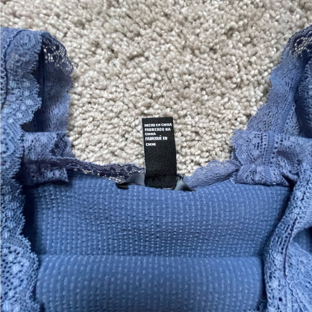 Blue Ribbed & Lace Bodysuit - Picture 6 of 6